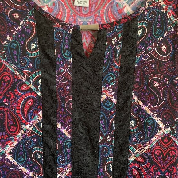 Catherines Patchwork Paisley Top Size 3X 26/28W Lace Middle Panel Whimsigoth - Picture 4 of 8